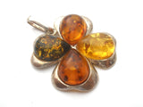 Amber Four Leaf Clover Pendant Sterling Silver - The Jewelry Lady's Store