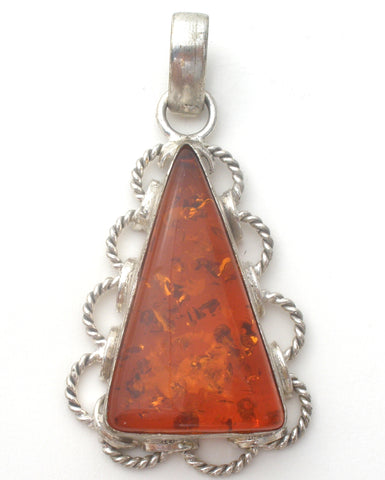 Amber Necklace Pendant Sterling Silver