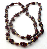Bohemian Garnet & Gold Bead Necklace 28" - The Jewelry Lady's Store