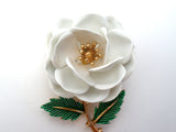 Crown Trifari White Enamel Flower Brooch Pin - The Jewelry Lady's Store