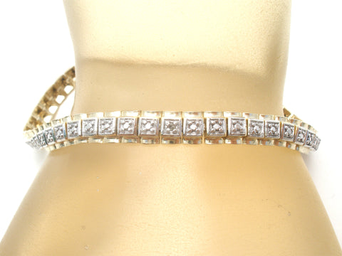 Diamond Tennis Style Gold & Sterling Bracelet