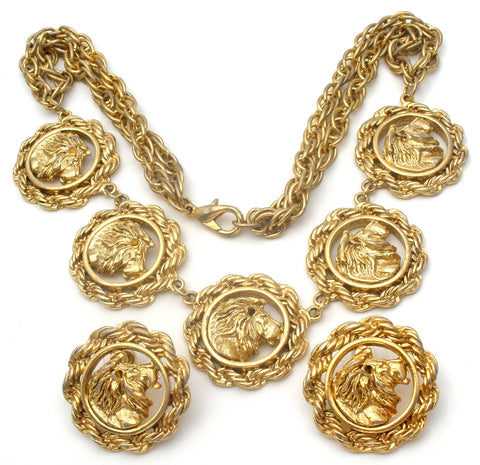 Lion Necklace & Earrings Set Vintage