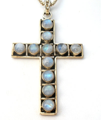 Moonstone Cross Pendant Necklace 24"