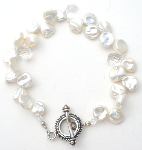 Pearl & Clear Crystal Bead Bracelet 8"
