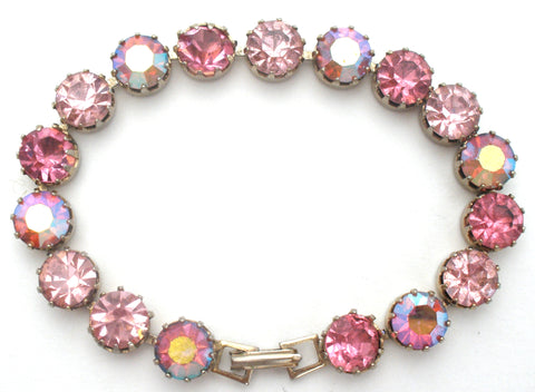 Pink AB Rhinestone Bracelet 7.5" Vintage