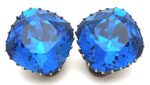 Sapphire Blue Crystal Clip Earrings Vintage