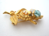 Trembler Bird & Nest Brooch Gold Crown Vintage - The Jewelry Lady's Store