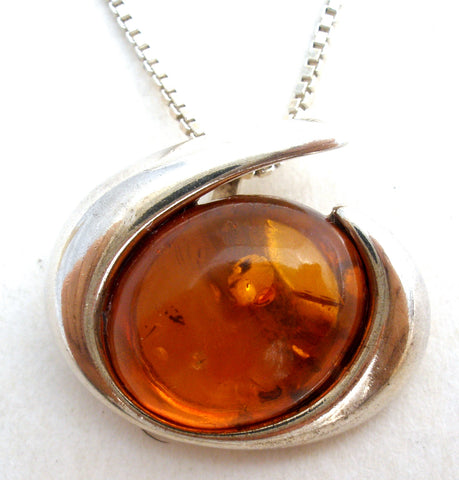 Baltic Amber Pendant Necklace Sterling Silver