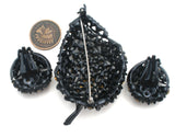 Leaf Brooch Jewelry Set Black Enamel & Rhinestones - The Jewelry Lady's Store