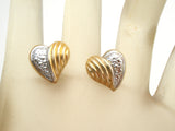14K Yellow & White Gold Heart Earrings - The Jewelry Lady's Store