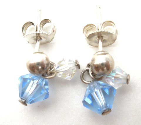 Blue Crystal Bead Dangle Earrings Sterling Silver
