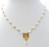 Cherub Coin Freshwater Pearl Necklace Vermeil 925 - The Jewelry Lady's Store