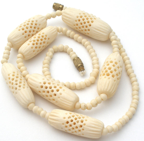 Hand Carved Bone Bead Necklace Vintage The Jewelry Lady s Store hand-carved-bone-bead-necklace-vintage-the-jewelry-lady-s-store