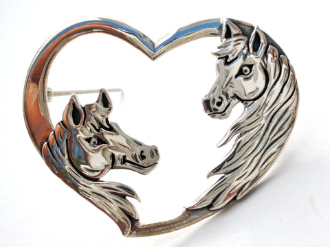 Horse & Heart 925 Brooch by Frank Chavez