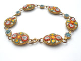 Italian Mosaic Floral Bracelet Gold Filled Vintage - The Jewelry Lady's Store