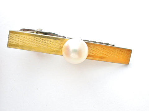 Men's Pearl Silver & Gold Tie Clip/Clasp Vintage