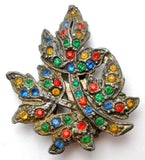 Multi Color Rhinestone Leaf Dress Clip - The Jewelry Lady's Store