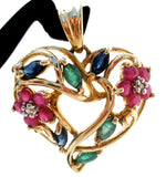 Multi Gem 10K Gold Heart Flower Pendant - The Jewelry Lady's Store
