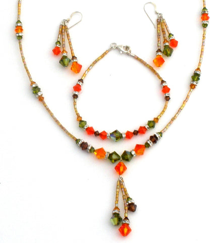 Orange & Green Crystal Bead Jewelry Set