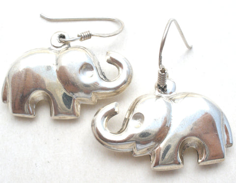 Puffed Elephant 925 Earrings Dangle Vintage