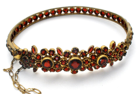Victorian Bangle Bracelet with Rose Cut Bohemian Garnets