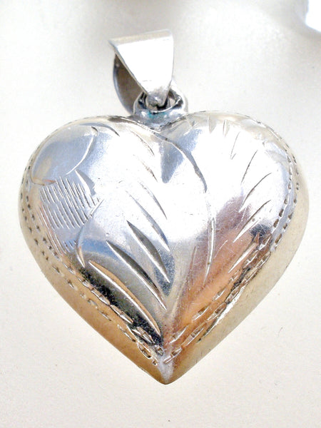 Sterling Silver Engraved Puffed Heart Pendant Vintage – The