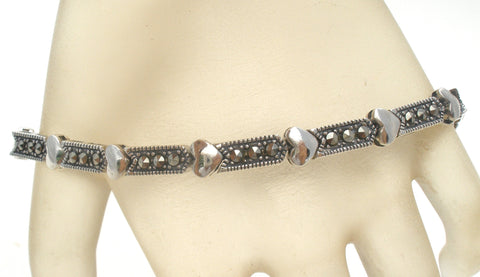 Sterling Silver Marcasite Heart Bracelet 7.25"