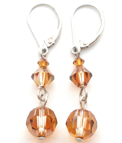 Sterling Silver Yellow Gold Crystal Bead Earrings
