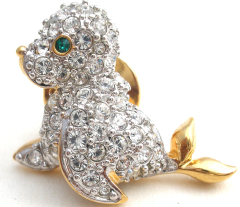 Swarovski Seal Pin or Tie Tack Pave Crystals