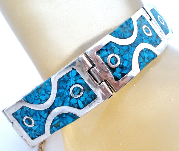 Taxco, Jewelry, Vintage Mexico Taxco Sterling Silver 925 Round Turquoise Hook  Bracelet 65