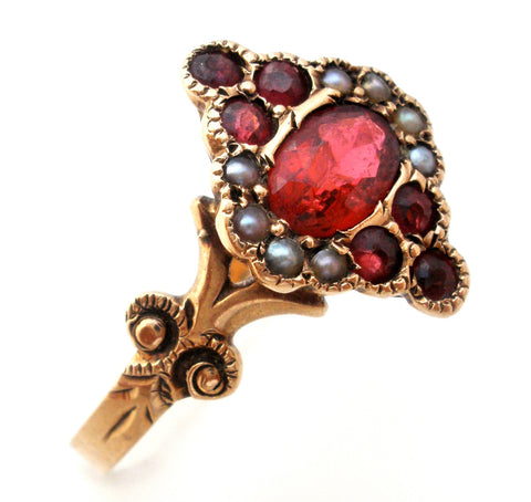 Victorian Ruby and Seed Pearl Ring Size 7.5