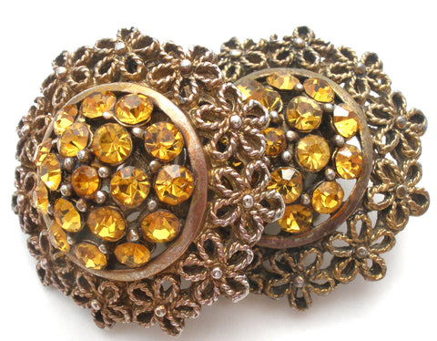 Vintage Clip Earrings With Gold Rhinestones