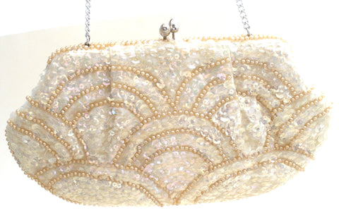 Vintage Iridescent Sequin & Pearl Purse La Regale