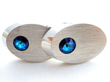 Vintage Cufflinks & Tie Tack Set with Blue Rhinestones - The Jewelry Lady's Store