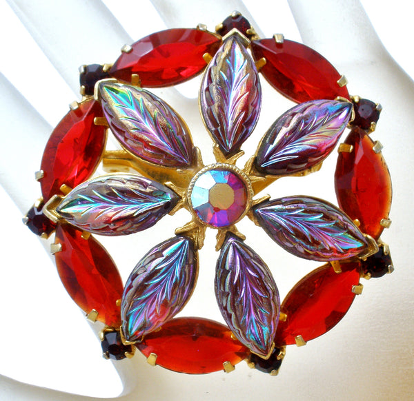 Vintage 1970’s　red glass　round brooch il_fullxfull.5687968720_sicj.