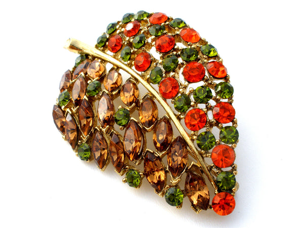 EMEGCY Autumn Leaf Brooch Pin Rhinestone Leaf Brooch for Women Fall Leaf Brooch Gold-Plated Lapel Pin Jewelry Gift for Wife Mom