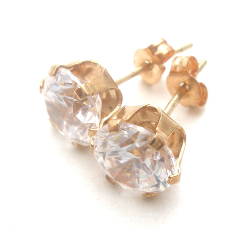 10K Gold Clear Cubic Zirconia Earrings Vintage