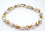 14K Gold Bead & Pearl Bracelet 7.25" Vintage