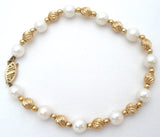 14K Gold Bead & Pearl Bracelet 7.25" Vintage