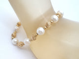 14K Gold Bead & Pearl Bracelet 7.25" Vintage