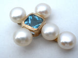 14K Gold Blue Topaz & Pearl Cross Pendant
