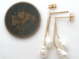 14K Gold Dangle Baroque Pearl Earrings