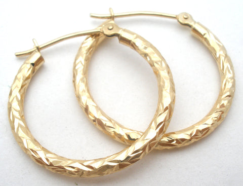 14K Gold Diamond Cut Hoop Earrings
