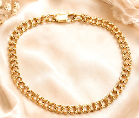 14K Gold Filled Link Charm Bracelet 8" Vintage