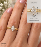 14K Gold Marquis Diamond Solitaire Ring Size 6.5