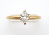 14K Gold Marquis Diamond Solitaire Ring Size 6.5