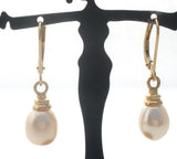 14K Gold Pearl Drop Earrings Leverback - The Jewelry Lady's Store