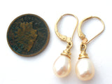 14K Gold Pearl Drop Earrings Leverback - The Jewelry Lady's Store