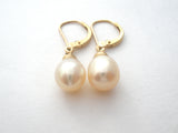 14K Gold Pearl Drop Earrings Leverback - The Jewelry Lady's Store