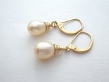 14K Gold Pearl Drop Earrings Leverback - The Jewelry Lady's Store